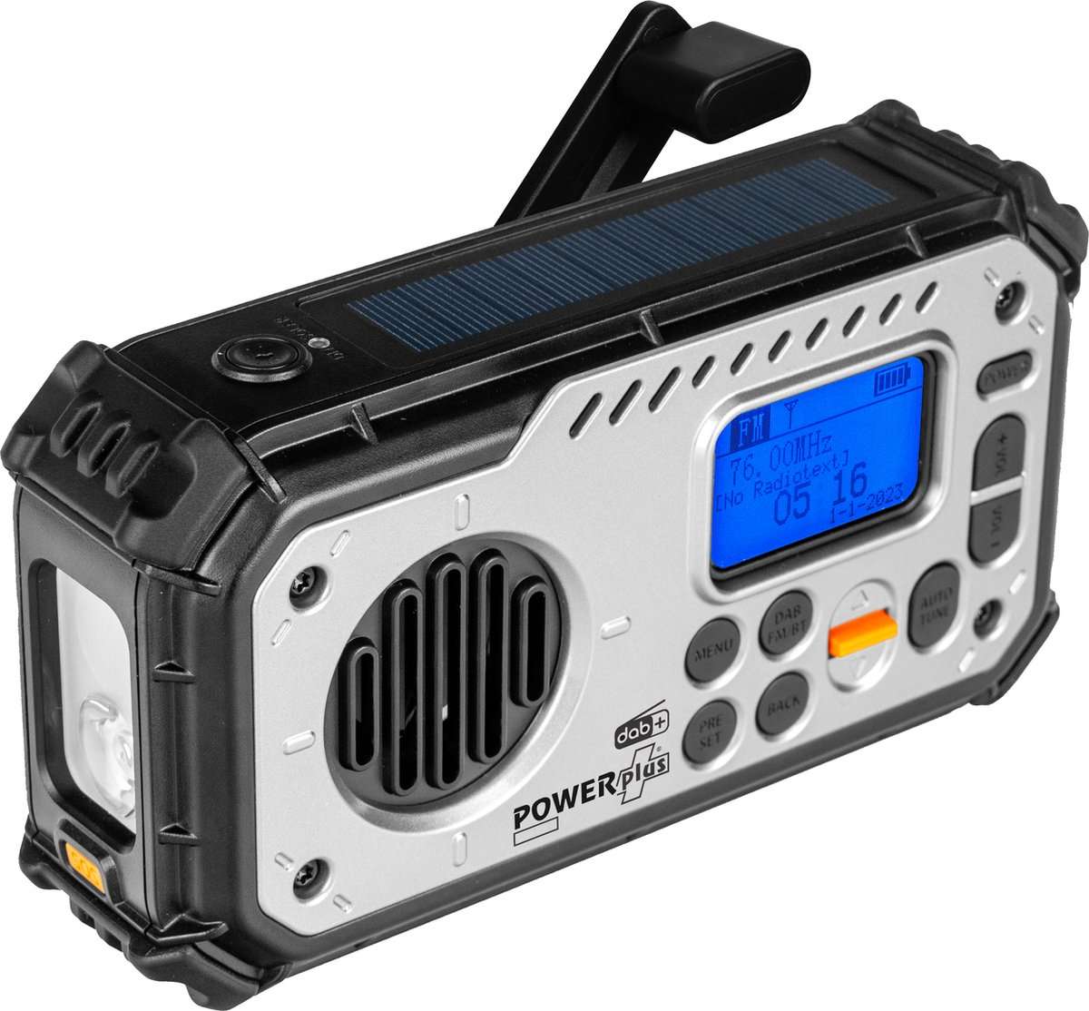 Ηλιακό PowerBank, Ράδιο FM DAB+, Bluetooth με Φακό LED & Δυναμό Φόρτισης - PowerPlus Bison