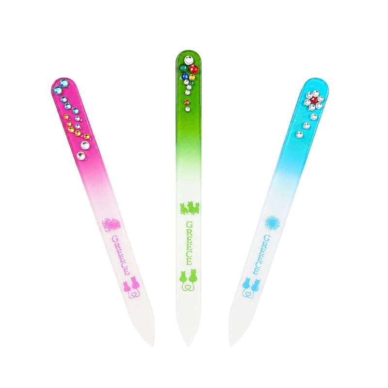 Γυάλινες Λίμες Νυχιών 14cm με Διακοσμητικά Στρας και Σχέδιο Greece 12τμχ – Glass Nail Files 0159272