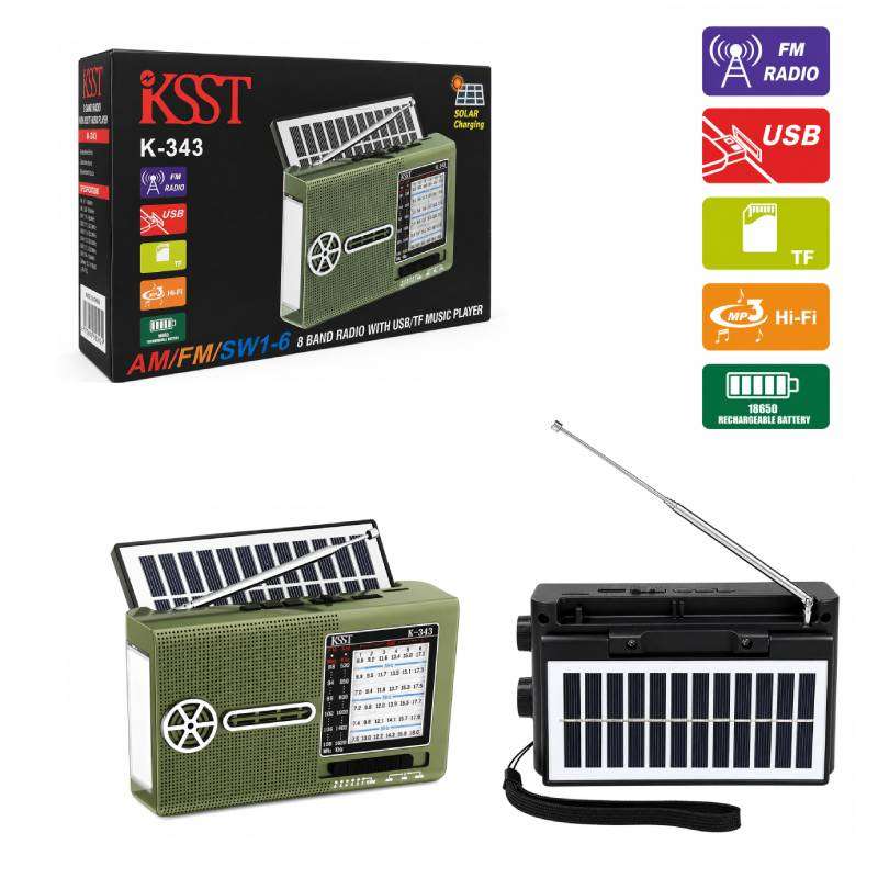 KSST Φορητό Ραδιόφωνο K-343 AM/FM/SW με Ηλιακή Φόρτιση, USB, TF & Επαναφορτιζόμενη Μπαταρία – Portable Solar Radio 0177080